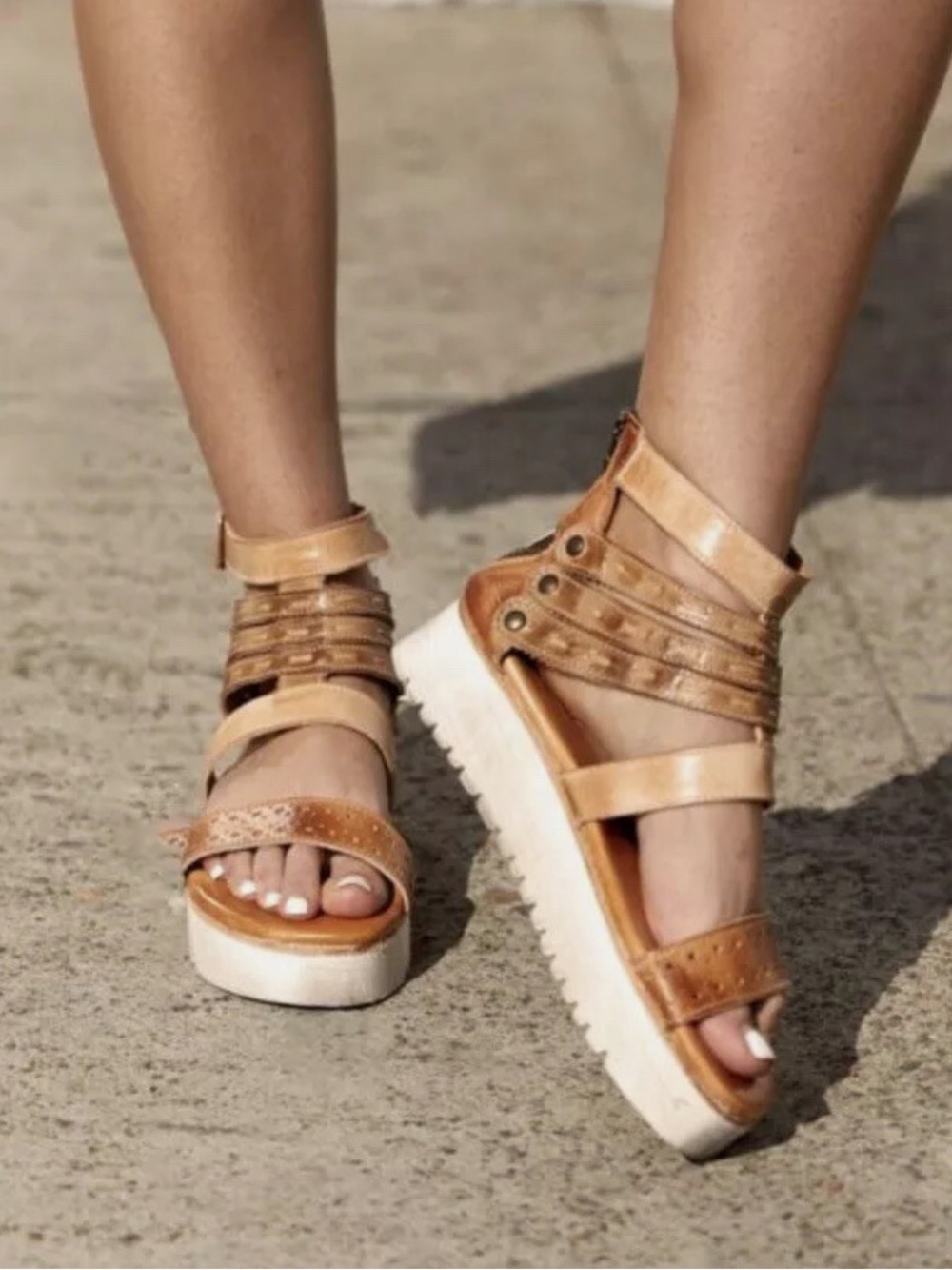 Bed Stu Artemia Leather Platform Gladiator Sandals Tan Distressed Women’s 6.5